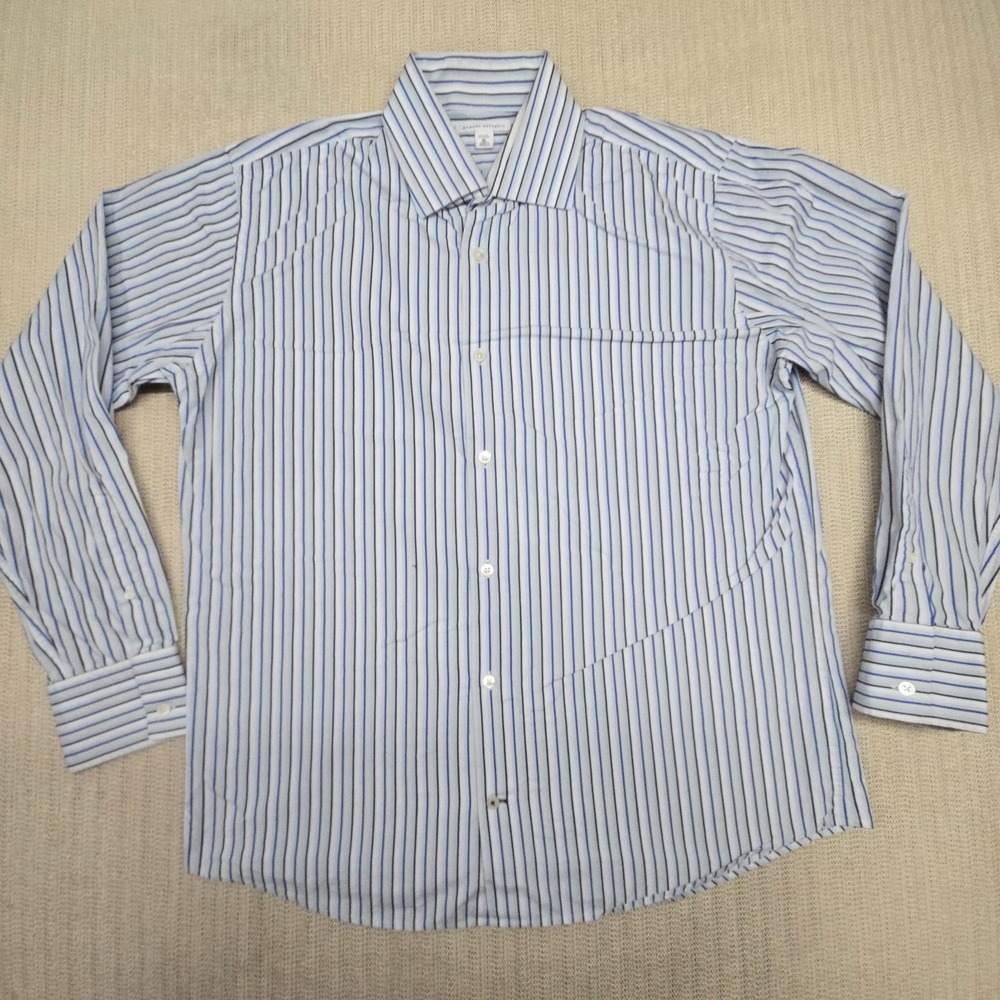 Banana Republic Shirt Mens XL 17-17.5 White Blue Striped Button Up Down Dress